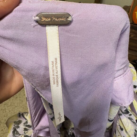 Free People Mabel Floral Tie Blouse Lilac Balloon Sleeve Sz S Boho Cottage - Picture 9 of 10